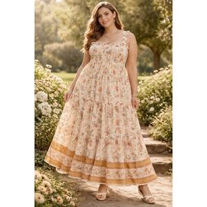 Perfectly Priscilla Floral Maxi Dress Plus 3x Smocked Tiered Cottagecore Boho